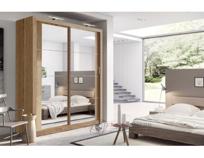 ARTI 03, šatní skříň s posuvnými dveřmi 180cm, dub shetland / zrcadla