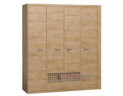 NATURAL N03, šatní skříň 4-dveřová se 2-mi zásuvkami 195,5cm, dub ribbeck / kostka