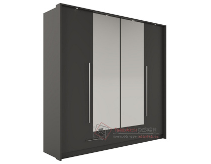 DOLETO, šatní skříň s křídlovými dveřmi a LED osvětlením 210cm, grafit / zrcadla