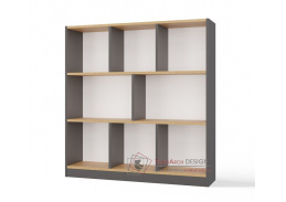 FINLEY, knihovna s 8-mi policemi, antracit / dub artisan