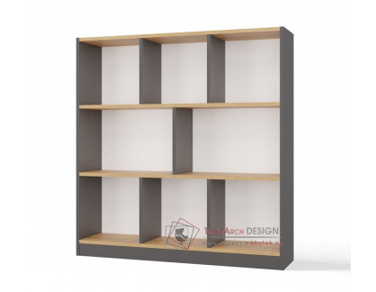 FINLEY, knihovna s 8-mi policemi, antracit / dub artisan