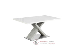 FARNEL, jídelní stůl 160x90cm, beton / vysoký lesk bílý