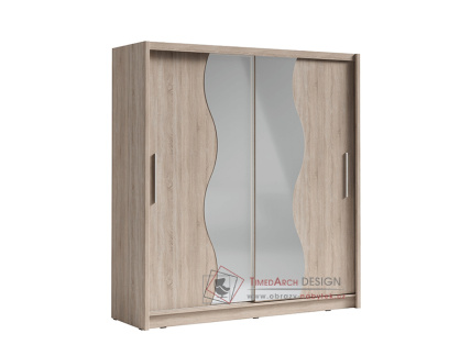 BIRGAMO 1, šatní skříň s posuvnými dveřmi 205cm, dub sonoma / zrcadla