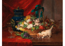 A-1045 Casimir Raymond - Hrající si koťata a košík s květinami