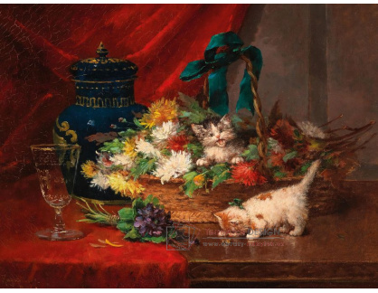 A-1045 Casimir Raymond - Hrající si koťata a košík s květinami