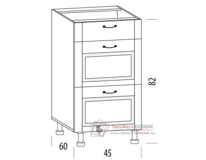 CHARLOTTA, dolní skříňka se 3-mi zásuvkami 45H3S, výběr provedení
