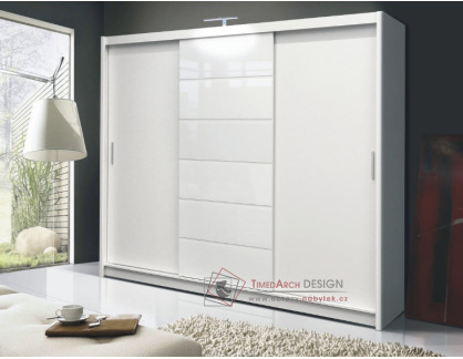 MALIBU, šatní skříň s posuvnými dveřmi 250cm, bílá / bílé sklo