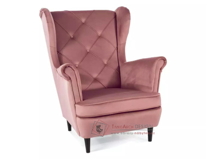 LADY, čalouněné křeslo, wenge / látka velvet Bluvel 56 starorůžová