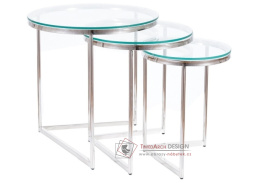 TRINITY, konferenční stolek - sada 3ks, nerez stříbrná / sklo