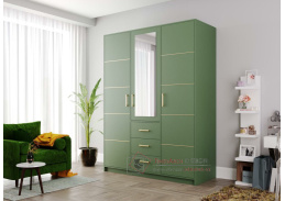 BASILIO D3, šatní skříň 3-dveřová se 3-mi zásuvkami 147cm, zelená / zrcadlo