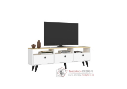 AKUTAN, televizní stolek 3-dveřový, bílá / dub
