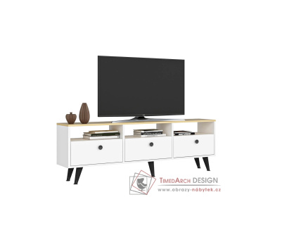 AKUTAN, televizní stolek 3-dveřový, bílá / dub