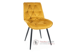 CHEERS II, jídelní čalouněná židle, černá / látka velvet žlutá curry