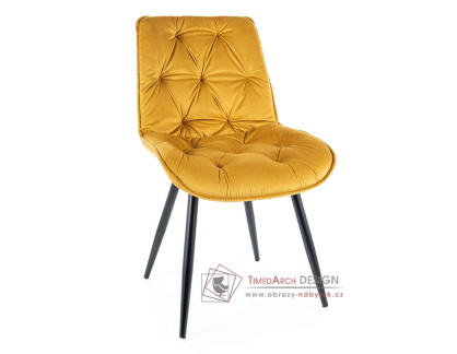 CHEERS II, jídelní čalouněná židle, černá / látka velvet žlutá curry