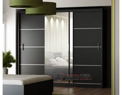 VISTA, šatní skříň s posuvnými dveřmi 250cm, černá / zrcadlo