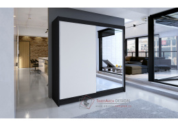 TAISA I, šatní skříň s posuvnými dveřmi 180cm, černá / bílá / zrcadlo