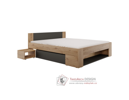 UNIS, postel 180x200cm, dub artisan / antracit