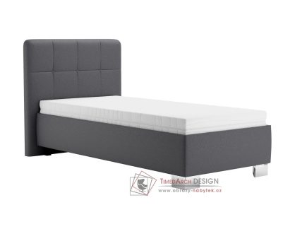 KELLY, čalouněná postel 90x200cm, ekokůže šedá / matrace NELLY