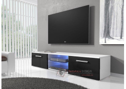 RTV 03, televizní stolek s LED osvětlením, bílá / černý lesk