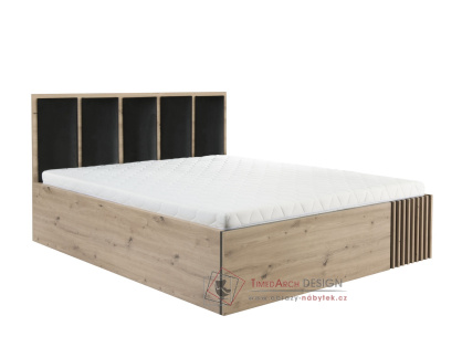 BARBUS, postel 180x200cm, černá / dub artisan