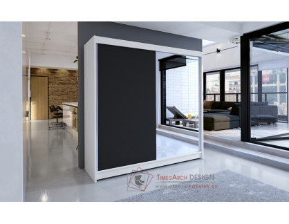 TAISA I, šatní skříň s posuvnými dveřmi 180cm, bílá / černá / zrcadlo