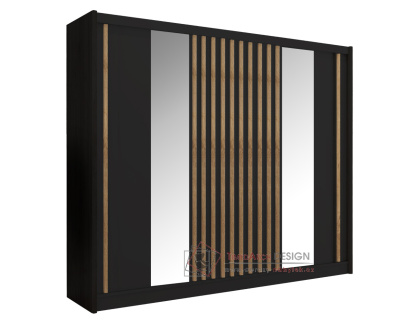 LADDER, šatní skříň s posuvnými dveřmi 250cm, černá /dub craft / zrcadla