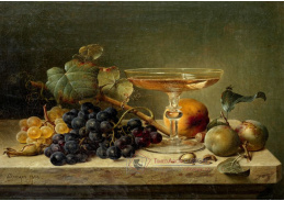 A-1361 Johann Wilhelm Preyer - Zátiší z ovocných ořechů a sklenice na mramorové římse