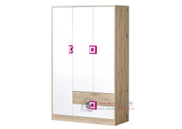NIKO 03, šatní skříň 3-dveřová 120cm, dub jasný / bílá / růžová