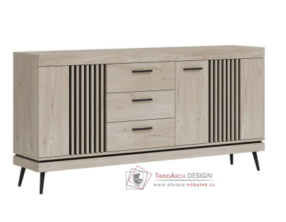 MATI MI05, komoda 3-dveřová se 3-mi zásuvkami, dub cremona / černá