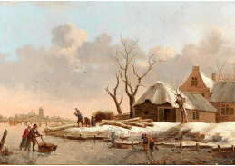 D-9426 Heinrich Wilhelm Schweickhardt - Zimní krajina s domy u zamrzlé řeky