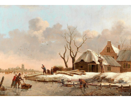 D-9426 Heinrich Wilhelm Schweickhardt - Zimní krajina s domy u zamrzlé řeky