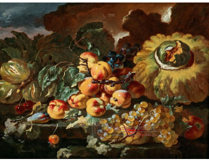 D-9751 Giovanni Paolo Castelli - Broskve, jablka, švestky, třešně a dýně na kamenné římse
