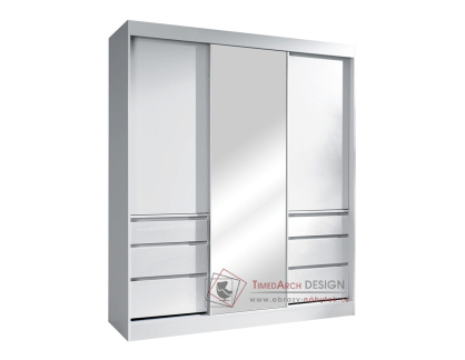 ROMUALDA, šatní skříň s posuvnými dveřmi a 3-mi zásuvkami 180cm, bílá / zrcadlo