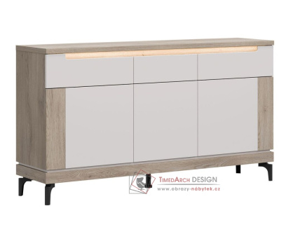 ASTON AN03, komoda 3-dveřová se zásuvkou, dub cremona / kašmír