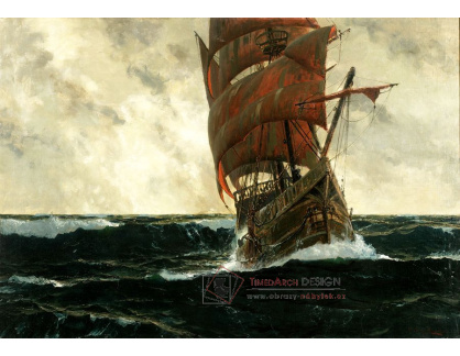 DDSO-3991 Michael Zeno Diemer - Fregata Santa Maria na moři s postavou Kryštofa Kolumba na přídi