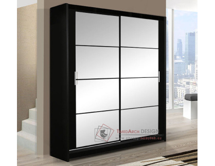 DAKOTA, šatní skříň s posuvnými dveřmi 160cm, černá / zrcadlo