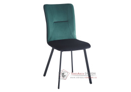 VLADO, čalouněná jídelní židle, černá / látka černá + zelená