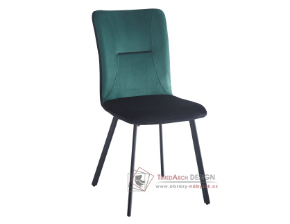 VLADO, čalouněná jídelní židle, černá / látka černá + zelená
