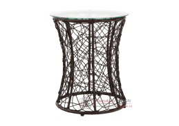 SALMAR NEW, příruční stolek, umělý ratan hnědý / tvrzené sklo