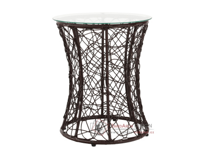 SALMAR NEW, příruční stolek, umělý ratan hnědý / tvrzené sklo