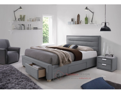 INES, čalouněná postel 160x200cm, látka šedá