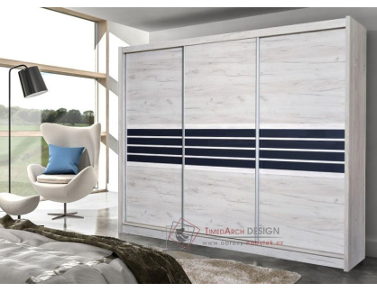 TURYN, šatní skříň s posuvnými dveřmi 250cm, dub craft bílý / grafit