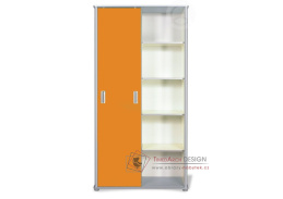 Skříň s posuvnými dveřmi COOL 03, stříbrná metalic / oranžový lesk