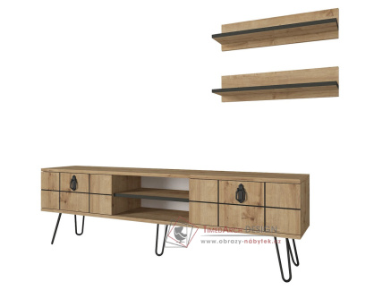 RETIRO, televizní stolek 2-dveřový s poličkami, černá / sapphire