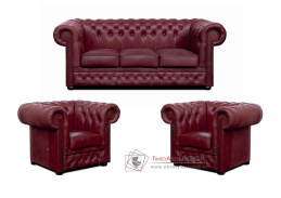 CHESTERFIELD LORD, sedací souprava 3+1+1, kůže bordó