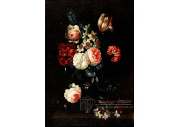 A-1492 Simon Hardimé - Růže, tulipány, narcisy, svlačec a další květiny ve skleněné váze