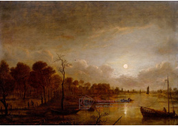 D-6582 Aert van der Neer - Řeka v měsíčním světle s postavami