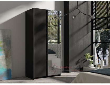 RIDLEY, šatní skříň s posuvnými dveřmi 100cm, černá / zrcadlo