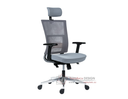 NEXT, kancelářská židle, látka šedá + síťovina šedá