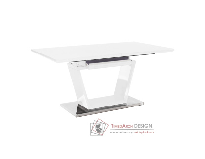 PERAK, jídelní stůl rozkládací 160-220x90cm, bílý lesk /sklo